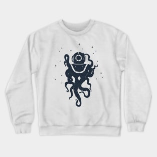 Creative Illustration With Octopus In Diving Helmet.  Adventure, And Nautical Crewneck Sweatshirt